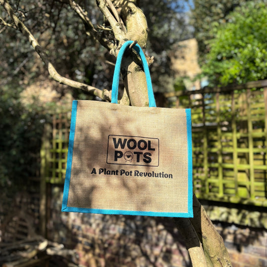 Reusable Hessian Shopping Bag with Flat Base – Durable Eco Tote (40x35x18cm) - Light Blue